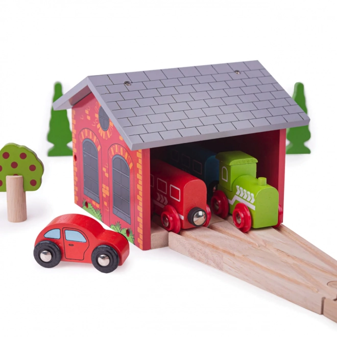 Leseno skladišče za dva vlakovna kompleta Bigjigs Rail