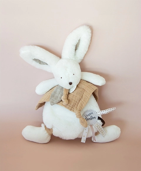 Doudou plišasti zajček z odejo bež, 25 cm