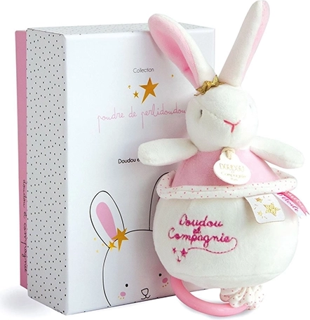Darilni komplet – plišasti rožnati zajček z melodijo 14 cm