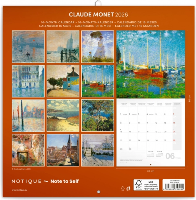 Koledar z zapiski Claude Monet 2026, 30 x 30 cm
