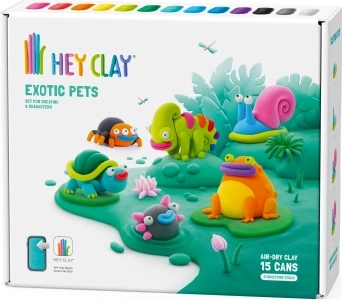 Hey Clay plastelin – eksotične živali, komplet 15 lončkov