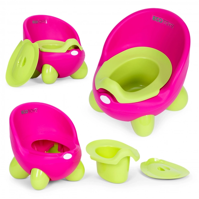 Otroški nočni kahlica ECOTOYS roza-zeleni z nedrsečimi nogami
