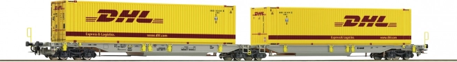 Roco členjeni kontejnerski vagon Sdggmrs/T2000 AAE z zabojniki DHL, H0