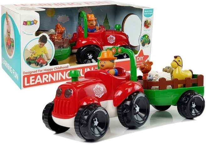 Traktor s prikolico, živali za otroke s svetlobo na baterije Zvok