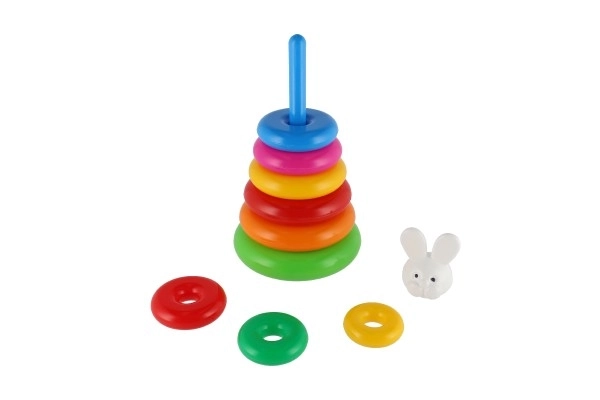 Sestavljanka piramida s plastičnimi obročki, 28 cm, 2 vrste v mrežici, 12m+