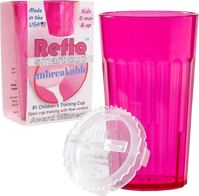 Reflo nezdrobljiva vadbena skodelica za otroke z uravnavanjem pretoka, rožnata