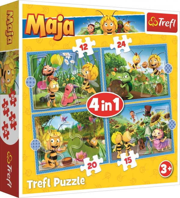 TREFL Puzzle Čebelica Maja: Pustolovščina 4v1 (12,15,20,24 kosov)