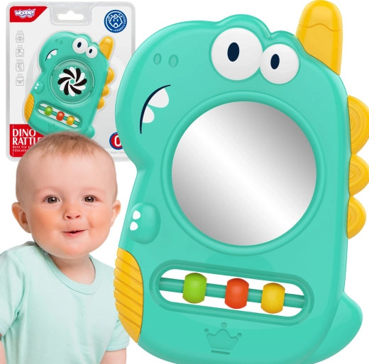 WOOPIE otroški senzorični grizalo z ogledalcem Dino