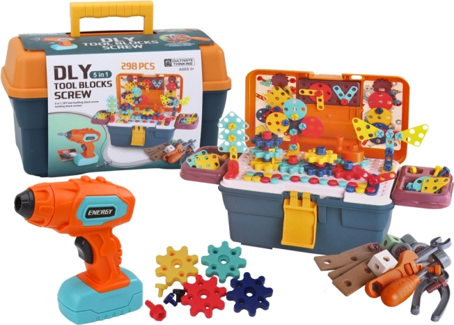 3D konstrukcijski set v omarici z vrtalnikom