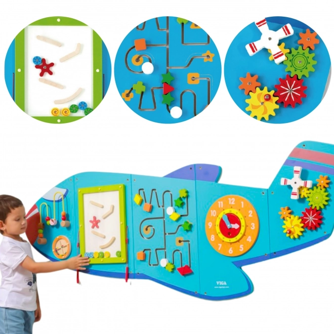 Lesena stenska senzorična tabla Letalo VIGA Montessori