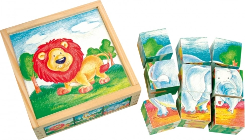 Bino lesene slikovne kocke – divje živali, 9 delov