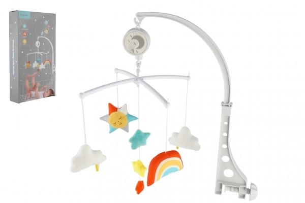 Vrtiljak nad posteljico plastika/tkanina z navijalnim glasbenim mehanizmom v škatli 19x33x5,5cm 6m+