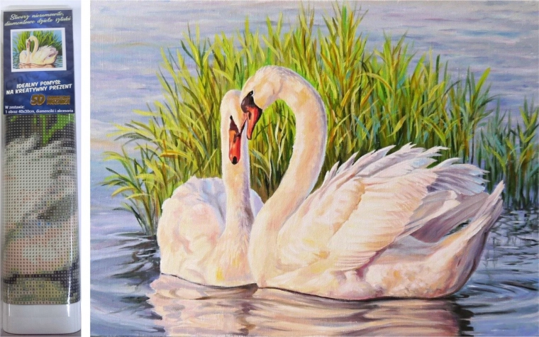 Diamantno slikanje – labodi v trstičju 30 × 40 cm