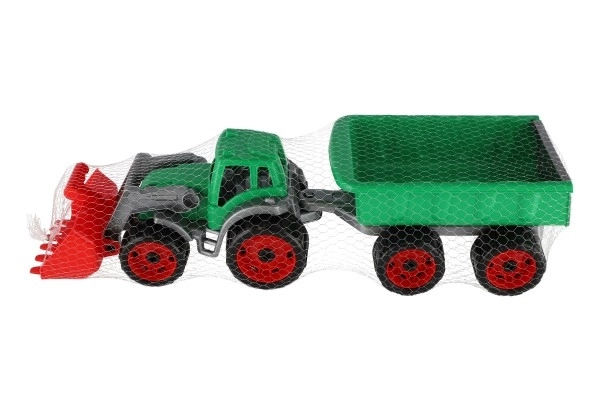 Traktor/nakladač/bager s prikolico z žlico plast na prosti tek 2 barvi v mreži 16x61x16cm