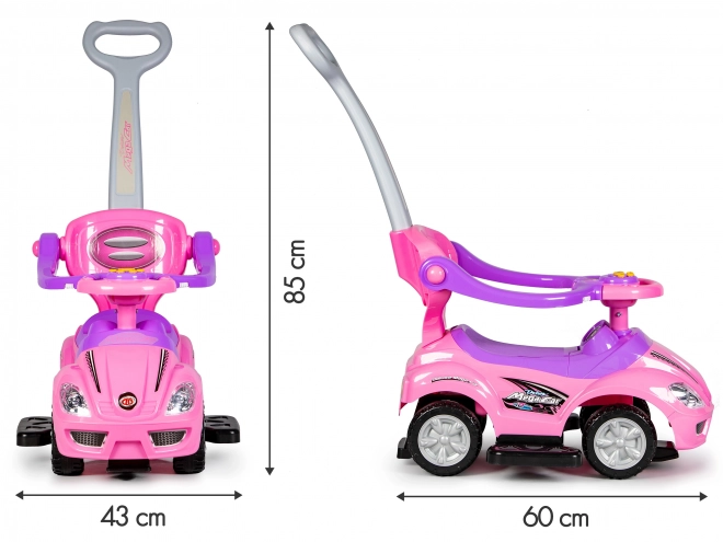 ECOTOYS poganjalec s zvoki in vodilno palico Avto roza