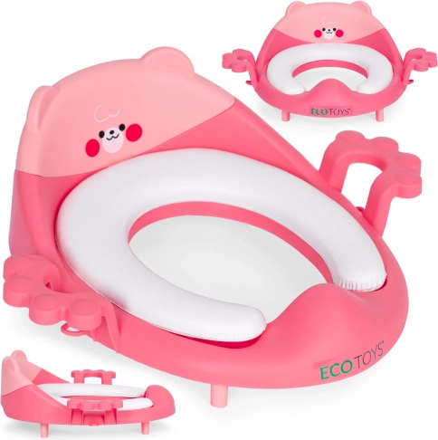 Otroški toaletni nastavek z ročaji in mehkim oblazinjenjem, roza, EcoToys