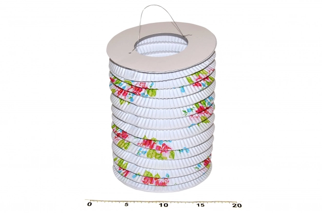 Lampion valj bel s cvetovi 15 cm