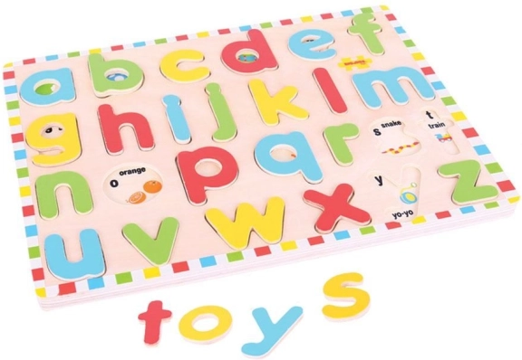 Bigjigs Toys angleška mala abeceda s slikami – lesena izobraževalna tabla