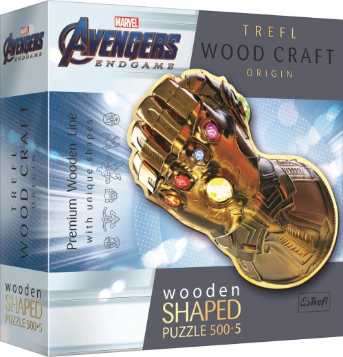 Lesene dvostranske puzzle TREFL Wood Craft Origin Marvel: Rokavica neskončnosti – 505 kosov