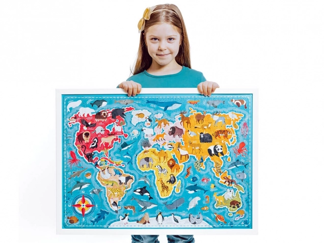 Uganka 60 kosov Puzzlove - Zemljevid sveta Živali