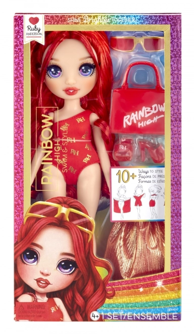 Rainbow High stilizirana plavalna punčka Ruby Red