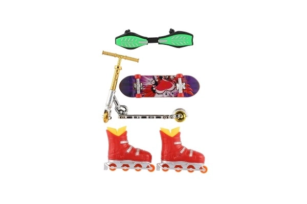 Set skateboard, waveboard, rolerji, prstni skiro plastični mix vrst na kartici 16x30cm