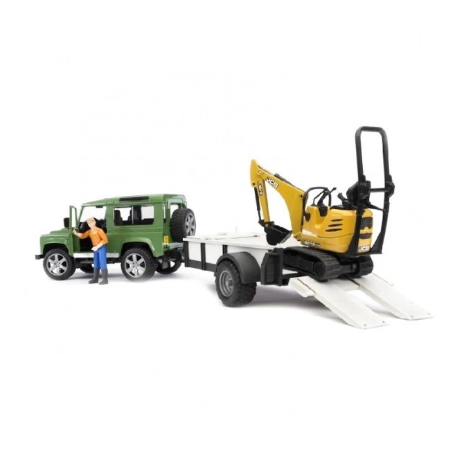 Igrača set Bruder SUV in gosenica JCB mini bager s prikolico