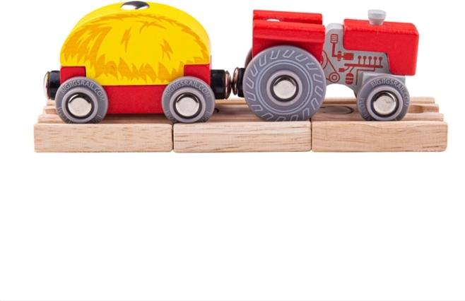 Bigjigs Rail rdeč traktor s prikolico