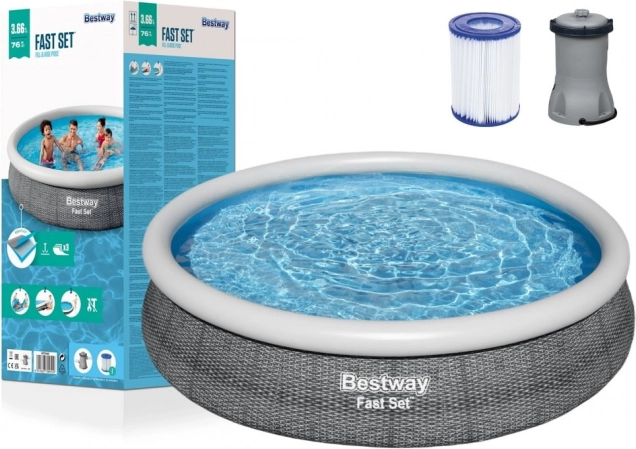 Napenljivi bazen BESTWAY Fast Set 366 × 76 cm s filtracijo