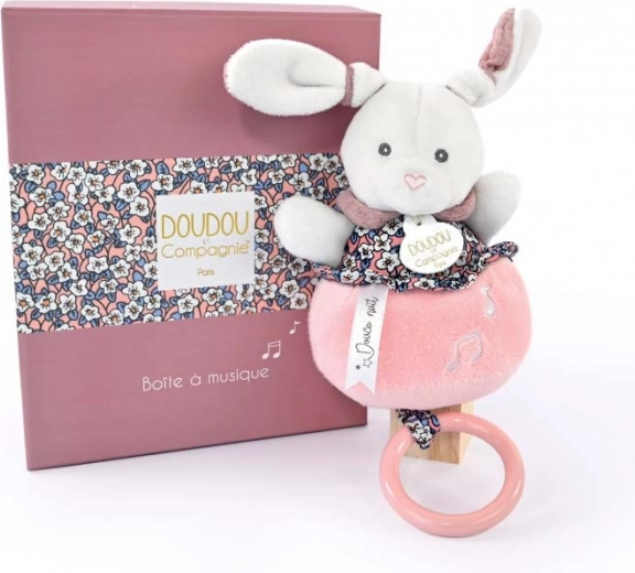Doudou darilni komplet – rožnat plišast zajček z melodijo 20 cm