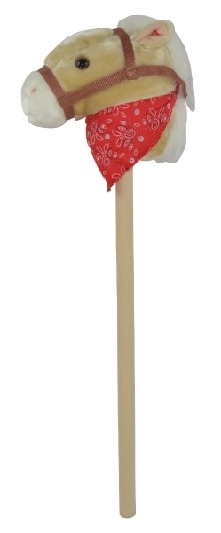 Konj na palici pliš 80cm na baterije z zvokom bež v vrečki