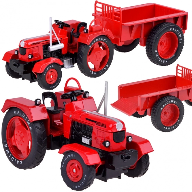 Rdeči kovinski traktor z gumijastimi kolesi 1:18