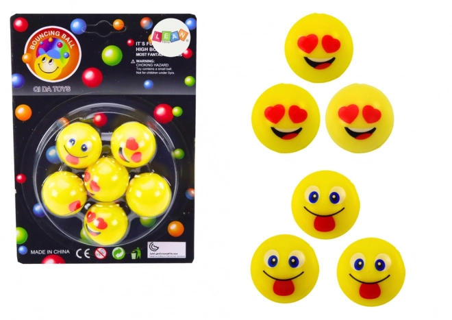 Set rumenih skakajočih žogic Emoji 6 kosov