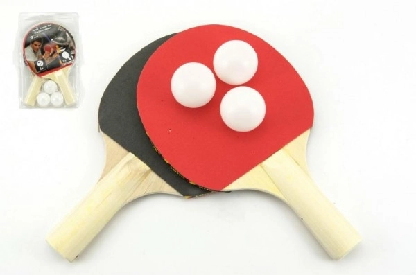 Set za namizni tenis 2 loparja + 3 žogice na kartici 18x29cm