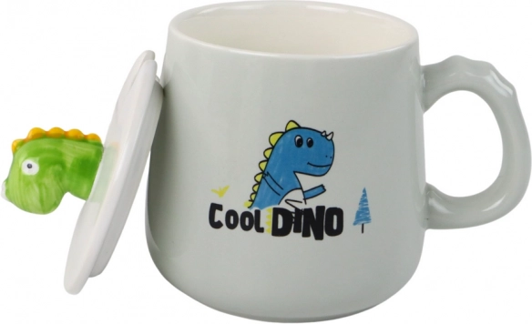 Keramična skodelica z motivom dinozavra in pokrovom 350 ml