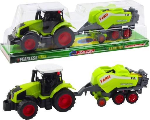 Zeleni traktor s balirko za seno – otroški kmetijski komplet