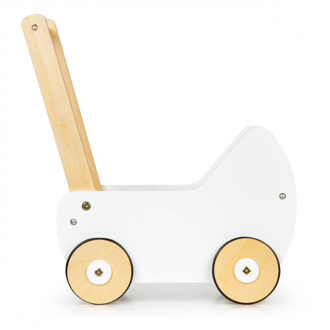 ECOTOYS Leseni voziček za lutke beli