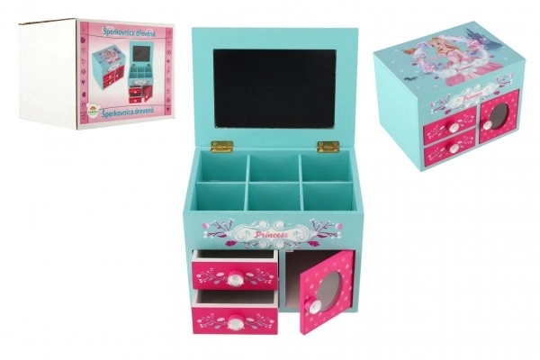 Omarica škatlica za nakit Princess 3 predali dvižen vrh z ogledalom les 16x12,5x12cm v škatli