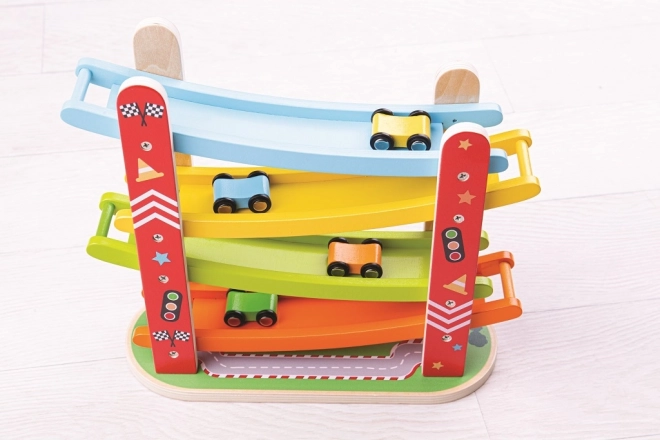 Lesena dirkalna steza za avtomobile Bigjigs Toys
