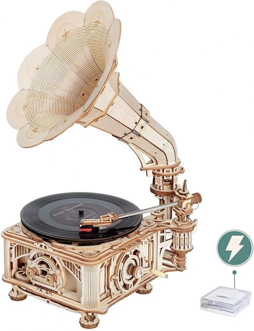 RoboTime 3D lesene mehanske puzzle Gramofon (ročni pogon)