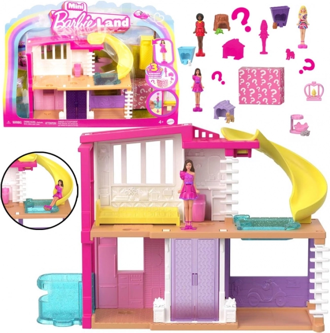 Mattel mini BarbieLand hišica za punčke z punčko, ljubljenčkom in dodatki