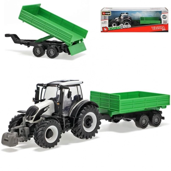 Bburago Farma 10cm Traktor s Priklopnikom - Valtra N174 - Prekucni Priklopnik