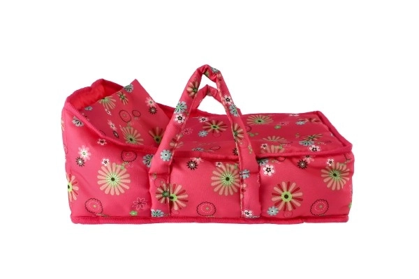 Tkaninska prenosna košarica za punčke Pink Floral 21x40x18 cm