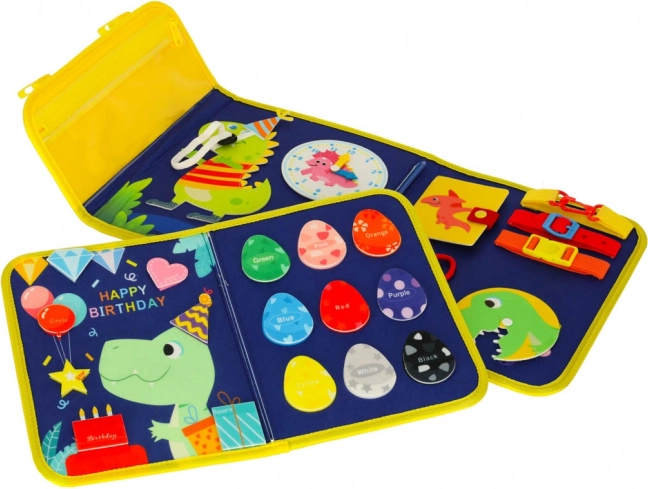 Montessori senzorična manipulativna deska z motivom dinozavra modra