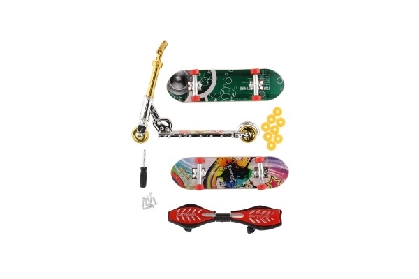 Komplet skateboard vijaki, prstna rolka, valovni deska plast z dodatki, mix vrst na kartici 16x30cm