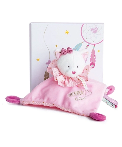 Darilni set - rožnata plišasta ljubkovalna igrača mačka