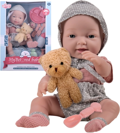 Dojenček punčka 36 cm z oblačili, medvedkom in pripomočki za hranjenje WOOPIE ROYAL