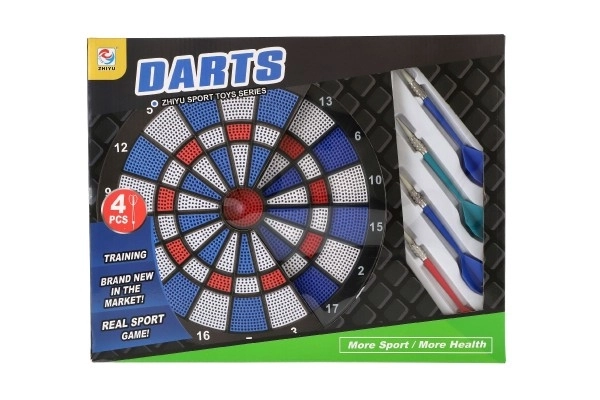 Tarča z puščicami 4 kosi plast premer 28cm v škatli 39x31x3cm