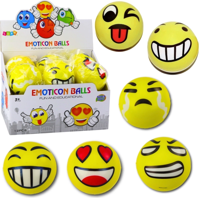 Pena žogica z emotikoni 10 cm, rumena