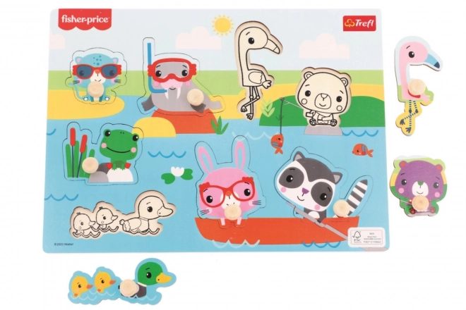 Lesena vstavljanka Fisher-Price Živali ob vodi